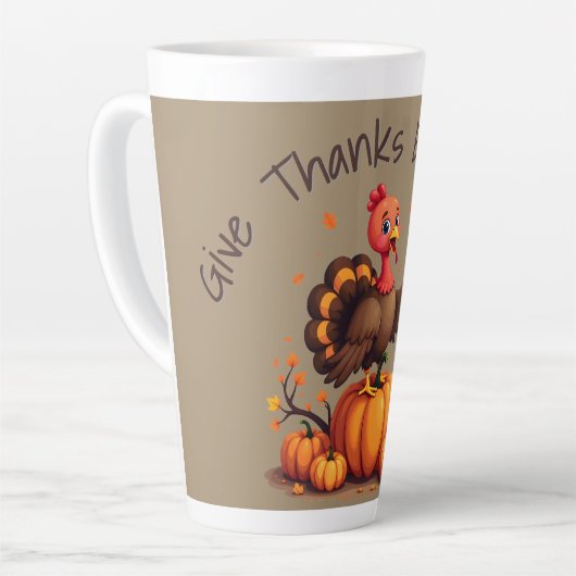 Cute Thanksgiving Turkey Autumn Pumpkins Scene Latte Mok (Linkerhoek)