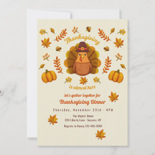 Cute Thanksgiving Turkey Invitation Kaart