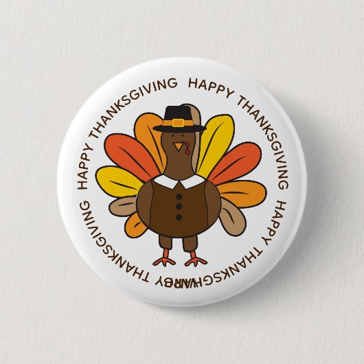 Cute Thanksgiving Turkey Pilgrim Ronde Button 5,7 Cm (Voorkant)