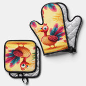 Cute Thanksgiving Turkije Ovenwant & Pannenlap Set (Voorkant / Achterkant)