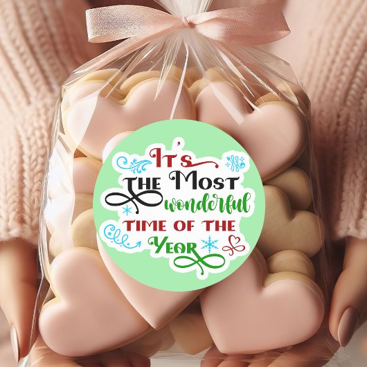 Cute 'The Most Woderful Time' Christmas Ronde Sticker