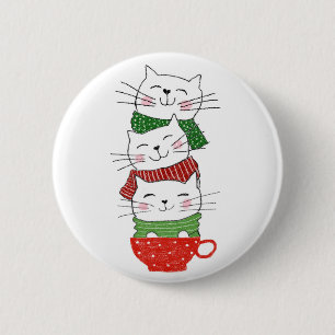 Cute Three Cats Stapked Cup Holiday Scarves Funny Ronde Button 5,7 Cm