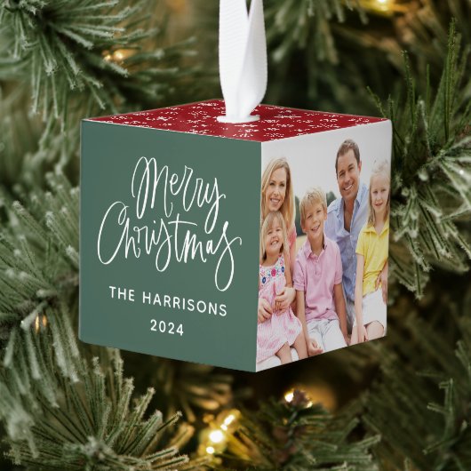 Cute Three Photo Merry kerst Kubus Ornament (Boom)