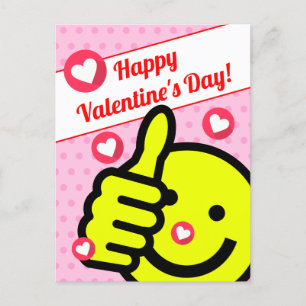 Cute Thumbs Up Smile Face Pink Valentijnsdag Briefkaart