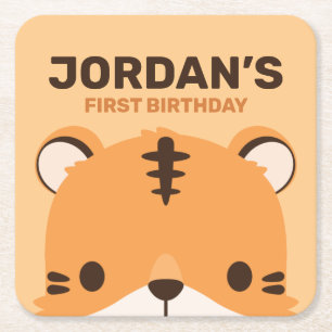 Cute Tiger Birthday Vierkante Kartonnen Onderzetter