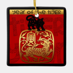 Cute Tiger Chinese Year Zodiac Birthday Square O Keramisch Ornament