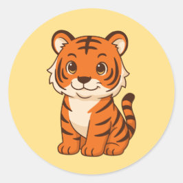 Cute Tiger Cub on Yellow Ronde Sticker