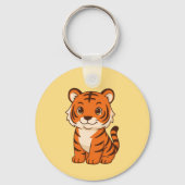 Cute Tiger Cub on Yellow Sleutelhanger (Achterkant)