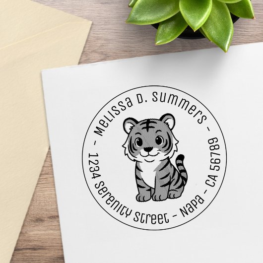 Cute Tiger Cub Round Address Rubberstempel