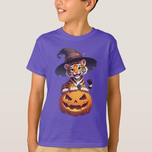 Cute Tiger Cub Wearing Witch Hat T-shirt (Voorkant)
