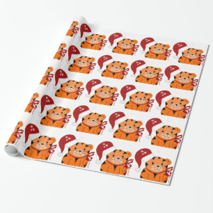 Cute Tiger in een Santa Hat Cadeaupapier