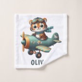 Cute Tiger Kid Flying a Plane Personnalisé (Gant de toilette)