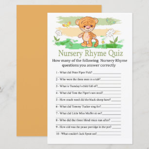 Cute Tiger Nursery Rhyme Quiz baby shower game