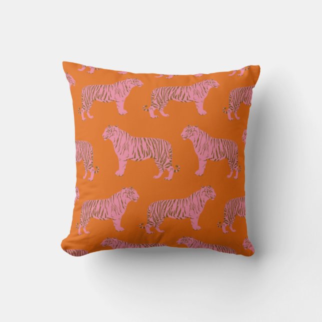 Cute Tiger Pattern in Vibrant Pink and Oranje Kussen (Voorkant)