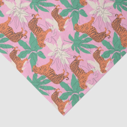 Cute Tiger Pattern Vibrant Pink and Orange Jungle Tissuepapier (Detail)