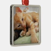 Cute Tiger Stripe Kitten Metalen Ornament (Rechts)