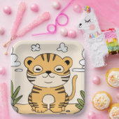 Cute Tiger Wild Animal Oerwoud Kinder Party Papieren Bordje (Feest)