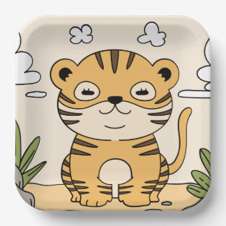 Cute Tiger Wild Animal Oerwoud Kinder Party Papieren Bordje