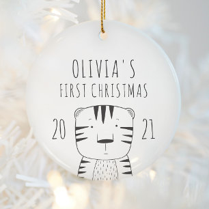 Cute Tijger Baby Eerste Kerstmis Zwart Wit Keramisch Ornament