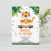 Cute tijgerverjaardagsuitnodiging kaart (Staand voorkant)