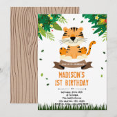Cute tijgerverjaardagsuitnodiging kaart (Voorkant / Achterkant)