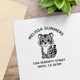 Cute Tijgerwelp Boog Adres Rubberstempel