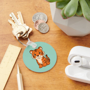Cute Tijgerwelp op Groen Sleutelhanger