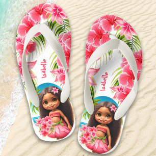 Cute Tiki Girl Summer Tropical Name Girl's Kinder Teenslippers