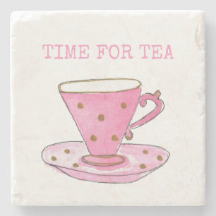 Cute Time for Tea Pink Waterverf Teacup Stenen Onderzetter