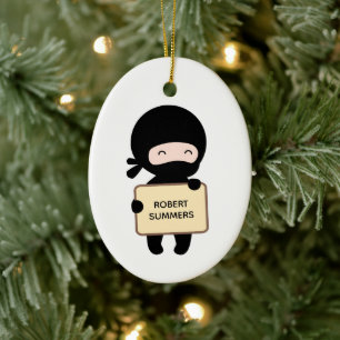 Cute Tiny Ninja Holding Sign., Aangepaste naam Keramisch Ornament