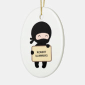 Cute Tiny Ninja Holding Sign., Aangepaste naam Keramisch Ornament (Links)