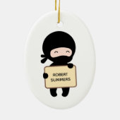 Cute Tiny Ninja Holding Sign., Aangepaste naam Keramisch Ornament (Achterkant)