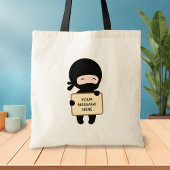 Cute Tiny Ninja Holding Sign Tote Bag