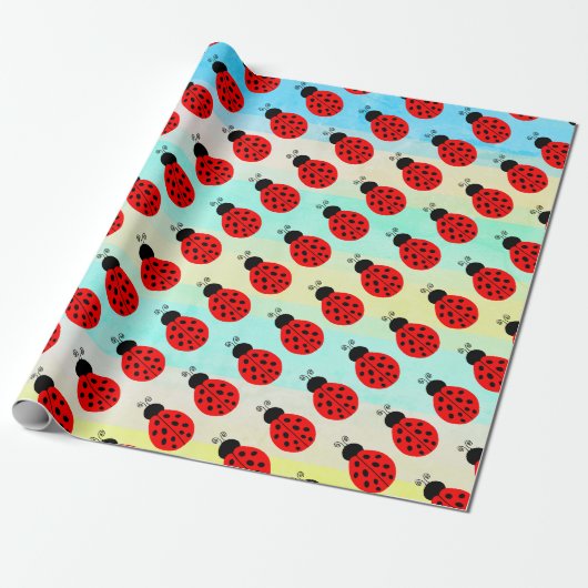 Cute Tiny Red Black Ladybug patroon Cadeaupapier (Uitgerold)