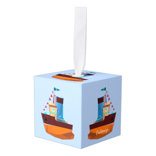 Cute Tiny Tugboat Thunder-Cove Kubus Ornament (Voorkant hoekig)