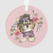 Cute Tiny Yorkie et Fleurs Aquarelle Art (dos)