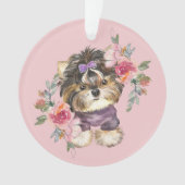 Cute Tiny Yorkie et Fleurs Aquarelle Art (devant)