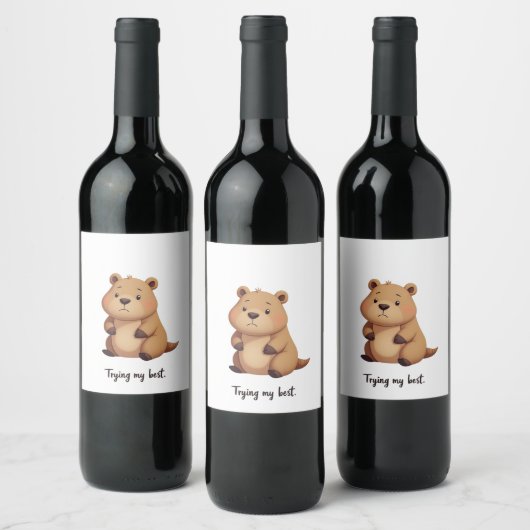 Cute tired capybara wijn etiket (Flessen)
