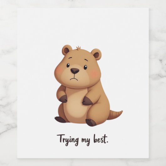 Cute tired capybara wijn etiket (Enkel label)