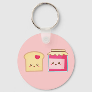 Cute Toast and Strawberry Jam Spread Love Sleutelhanger
