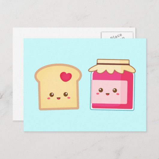 Cute Toast and Strawberry Jam, Spread the Love Briefkaart (Voorkant / Achterkant)