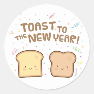 Cute Toast naar het Nieuwe Jaars Puns Humor Confet Ronde Sticker
