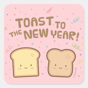 Cute Toast naar Nieuwjaarsconfetti Vierkante Sticker