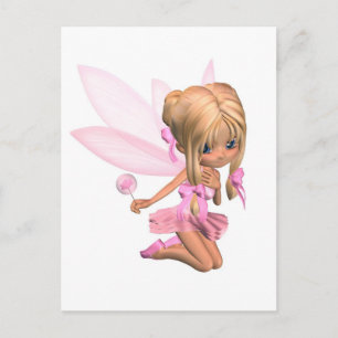 Cute Toon Ballerina Fairy in Pink - kneeling Briefkaart