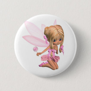 Cute Toon Ballerina Fairy in Pink - kneeling Ronde Button 5,7 Cm