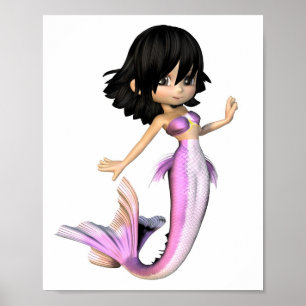 Cute Toon Paarse Mermaid Poster
