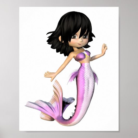 Cute Toon Paarse Mermaid Poster (Voorkant)