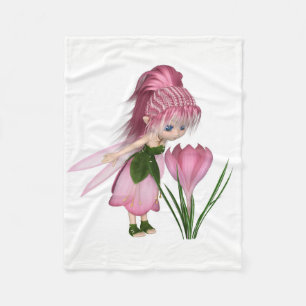Cute Toon Pink Crocus Fairy, stand by a Flower Fleece Deken