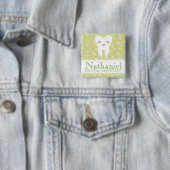 Cute Tooth - Green Custom Name Badge Button (In situ)