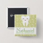 Cute Tooth - Green Custom Name Badge Button (Voorkant /achterkant)